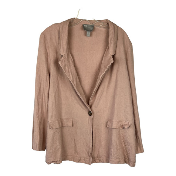 Asos Women Blazer Jacket Blush Pink One Button Flap Pockets Rayon Linen Blend 10 - Picture 5 of 11